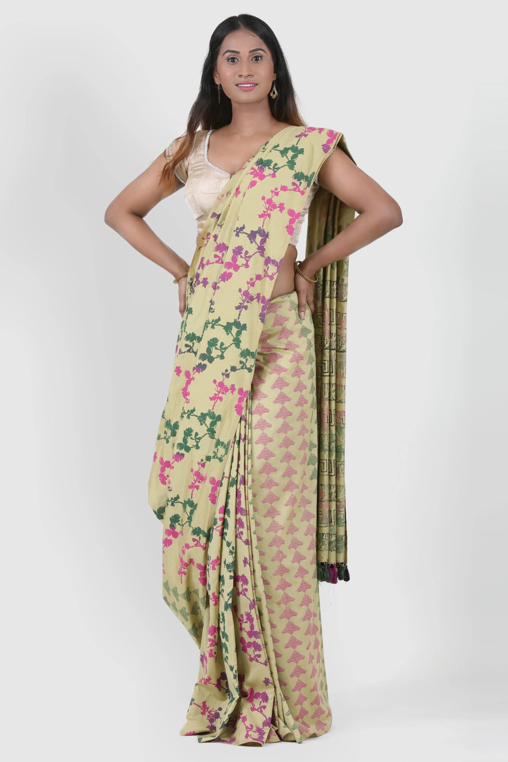 RangBhoomi Sarees : Moss Green Floral